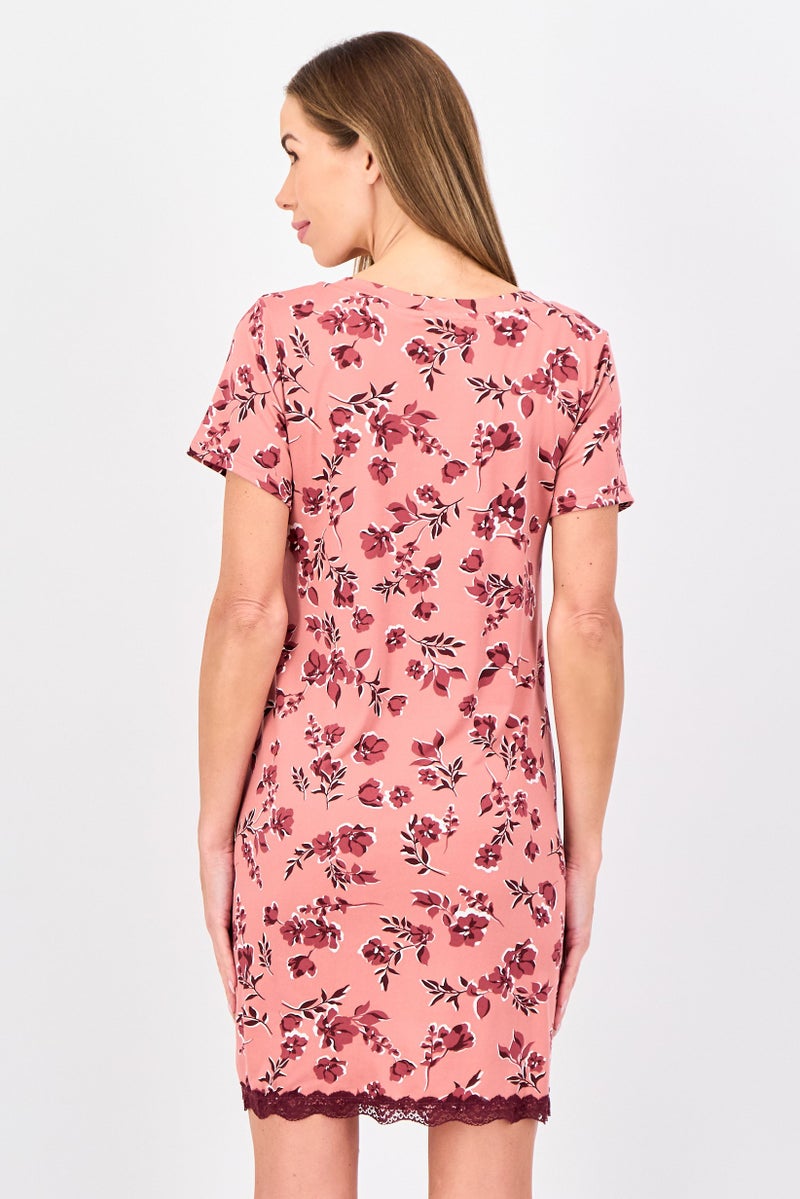 Marilyn Monroe Women Short Sleeve Floral Print Sleeping Dress, Multicolor - Image 3